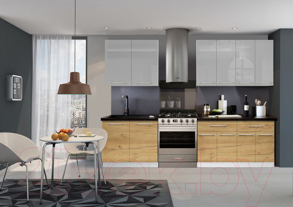 Изображение товара Кухонный гарнитур Кастанье Мила 2.0 (серый пыльный/дуб крафт золотой матовый)