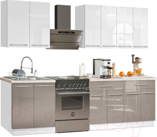 Изображение товара Кухонный гарнитур Кастанье Мила 2.0 (белый глянец/серый камень)