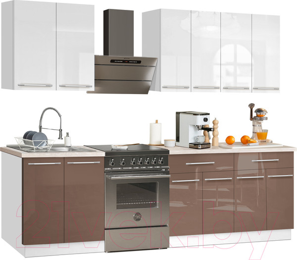 Изображение товара Кухонный гарнитур Кастанье Мила 2.0 (белый глянец/трюфель коричневый)
