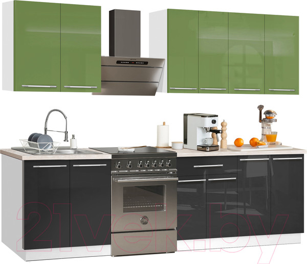 Изображение товара Кухонный гарнитур Кастанье Мила 2.2 (зеленый глянец/черный глянец)