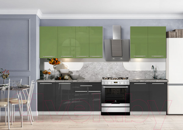 Изображение товара Кухонный гарнитур Кастанье Мила 2.2 (зеленый глянец/черный глянец)