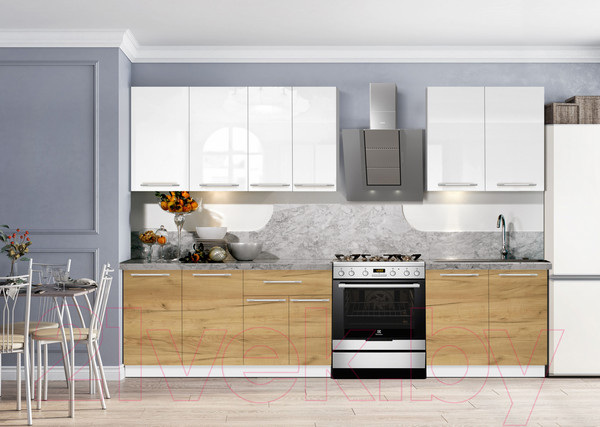 Изображение товара Кухонный гарнитур Кастанье Мила 2.2 (белый глянец/дуб крафт золотой матовый)