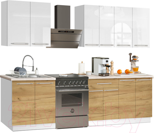 Изображение товара Кухонный гарнитур Кастанье Мила 2.2 (белый глянец/дуб крафт золотой матовый)