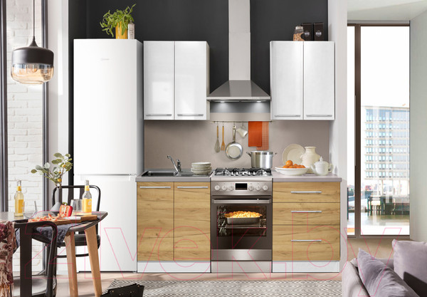 Изображение товара Кухонный гарнитур Кастанье Мила 1.2 (белый глянец/дуб крафт золотой матовый)