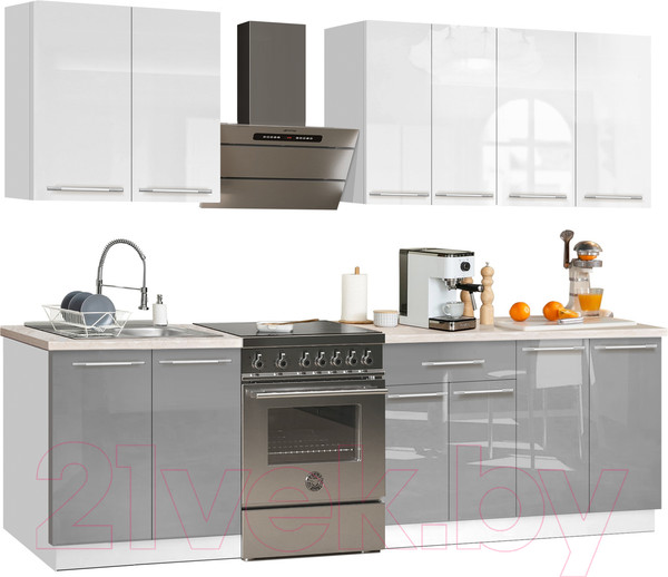 Изображение товара Кухонный гарнитур Кастанье Мила 2.2 (белый глянец/серый пыльный)