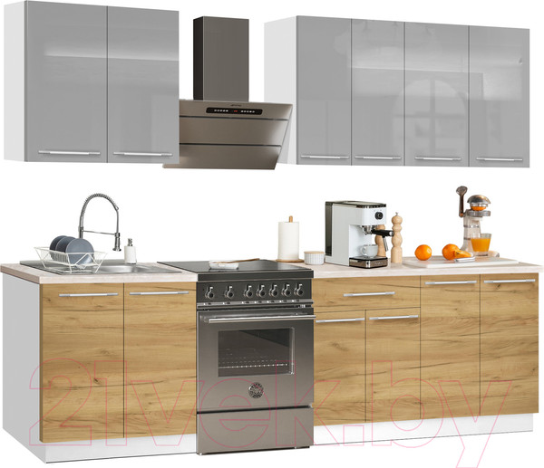 Изображение товара Кухонный гарнитур Кастанье Мила 2.2 (серый пыльный/дуб крафт золотой матовый)