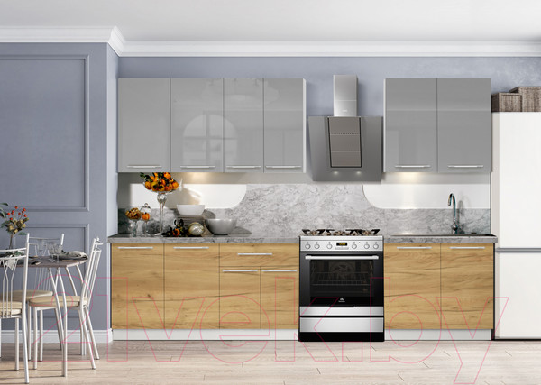 Изображение товара Кухонный гарнитур Кастанье Мила 2.2 (серый пыльный/дуб крафт золотой матовый)