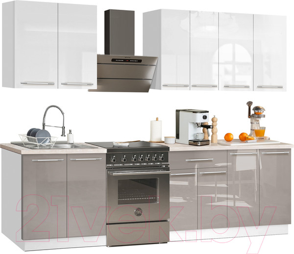Изображение товара Кухонный гарнитур Кастанье Мила 2.2 (белый глянец/серый камень)