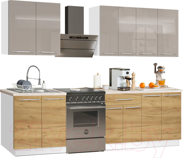 Изображение товара Кухонный гарнитур Кастанье Мила 2.2 (серый камень/дуб крафт золотой матовый)