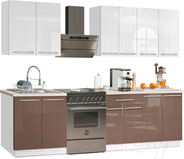 Изображение товара Кухонный гарнитур Кастанье Мила 2.2 (белый глянец/трюфель коричневый)