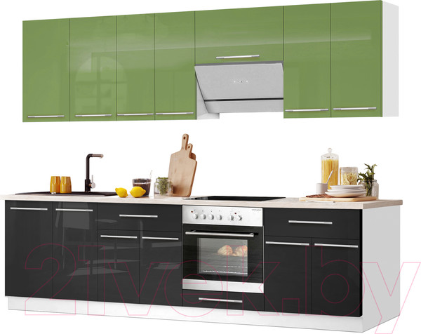 Изображение товара Кухонный гарнитур Кастанье Мила 2.6 (зеленый глянец/черный глянец)