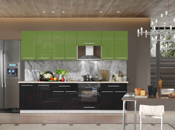 Изображение товара Кухонный гарнитур Кастанье Мила 2.6 (зеленый глянец/черный глянец)