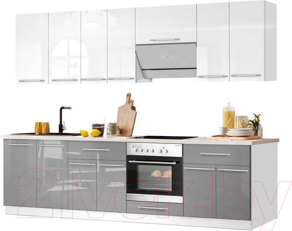 Изображение товара Кухонный гарнитур Кастанье Мила 2.6 (белый глянец/серый пыльный)