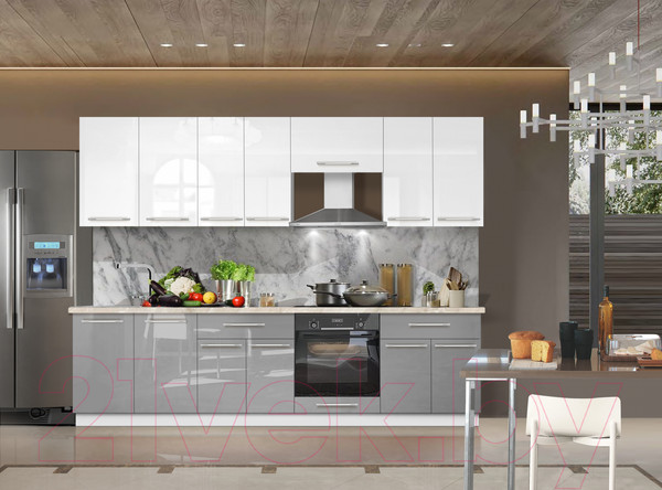 Изображение товара Кухонный гарнитур Кастанье Мила 2.6 (белый глянец/серый пыльный)