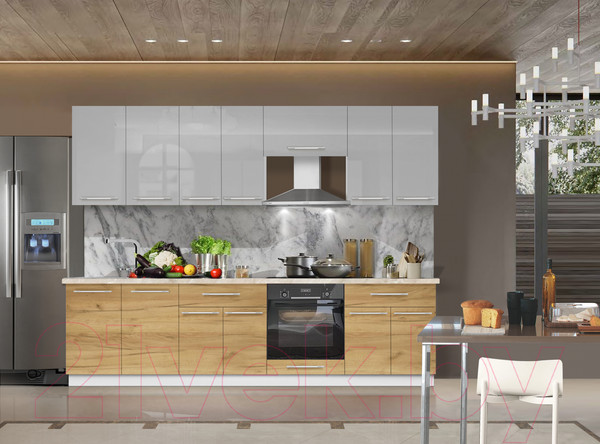 Изображение товара Кухонный гарнитур Кастанье Мила 2.6 (серый пыльный/дуб крафт золотой матовый)