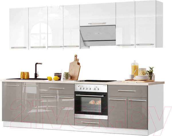 Изображение товара Кухонный гарнитур Кастанье Мила 2.6 (белый глянец/серый камень)