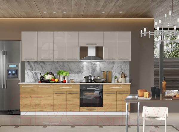 Изображение товара Кухонный гарнитур Кастанье Мила 2.6 (серый камень/дуб крафт золотой матовый)