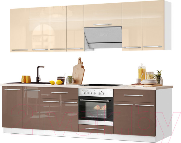 Изображение товара Кухонный гарнитур Кастанье Мила 2.6 (ваниль/трюфель коричневый)