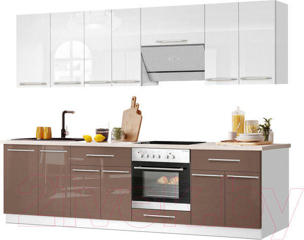 Изображение товара Кухонный гарнитур Кастанье Мила 2.6 (белый глянец/трюфель коричневый)