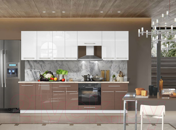 Изображение товара Кухонный гарнитур Кастанье Мила 2.6 (белый глянец/трюфель коричневый)