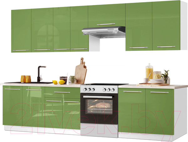 Изображение товара Кухонный гарнитур Кастанье Мила 2.8 (зеленый глянец/зеленый глянец)