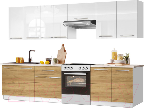Изображение товара Кухонный гарнитур Кастанье Мила 2.8 (белый глянец/дуб крафт золотой матовый)