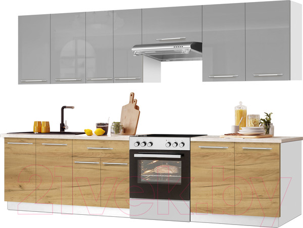Изображение товара Кухонный гарнитур Кастанье Мила 2.8 (серый пыльный/дуб крафт золотой матовый)