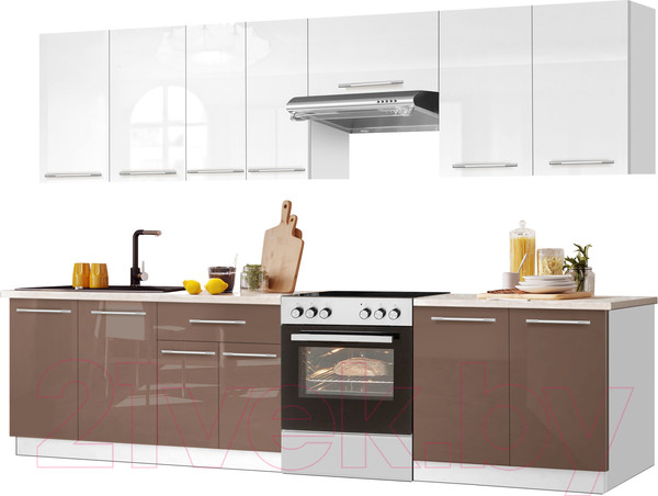 Изображение товара Кухонный гарнитур Кастанье Мила 2.8 (белый глянец/трюфель коричневый)