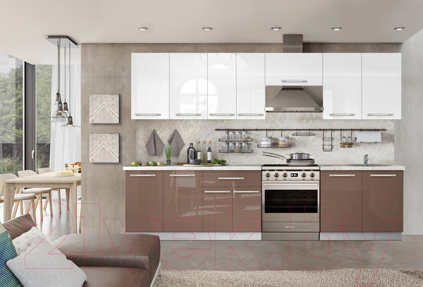 Изображение товара Кухонный гарнитур Кастанье Мила 2.8 (белый глянец/трюфель коричневый)