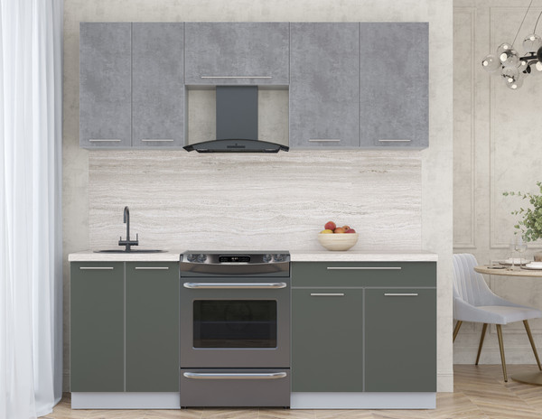 Изображение товара Кухонный гарнитур Интерлиния Мила Пластик 2.0 А (оксид темный/шторм/травертин серый)