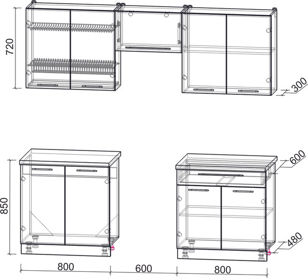 Изображение товара Кухонный гарнитур Интерлиния Мила Пластик 2.2 А (зефирный/кварцевый/опал светлый)