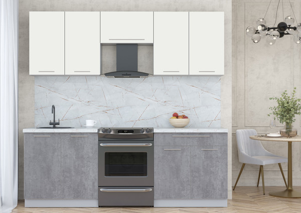 Изображение товара Кухонный гарнитур Интерлиния Мила Пластик 2.2 А (зефирный/оксид темный/серый каспий)