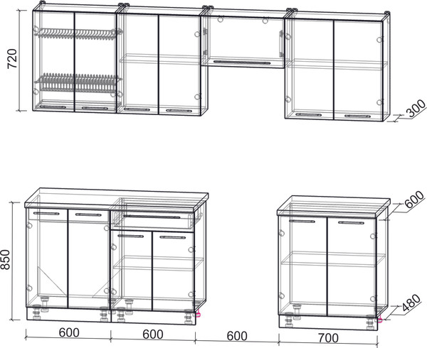 Изображение товара Кухонный гарнитур Интерлиния Мила Пластик 2.5 А (арктический/арктический/белый гранит)