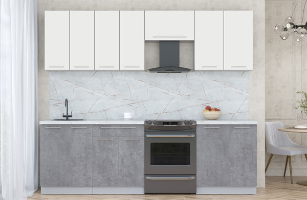 Изображение товара Кухонный гарнитур Интерлиния Мила Пластик 2.5 А (зефирный/оксид темный/серый каспий)