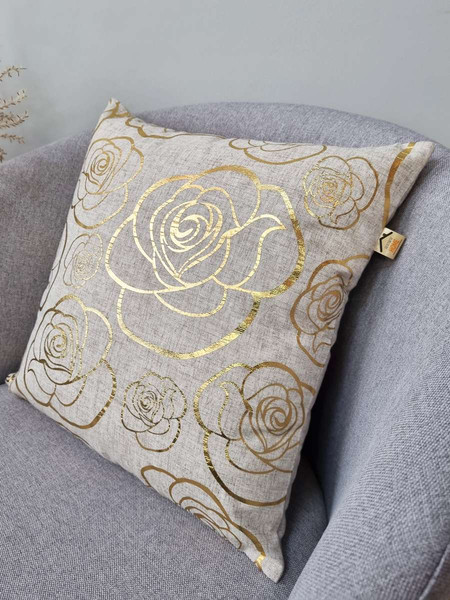 Изображение товара Подушка декоративная MATEX Luxury Line. Розочки / 42-778 (светло-золотистый/серый)