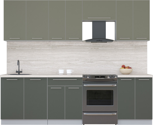 Изображение товара Кухонный гарнитур Интерлиния Мила Пластик 2.6 А (кварцевый/шторм/травертин серый)