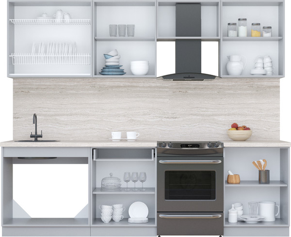 Изображение товара Кухонный гарнитур Интерлиния Мила Пластик 2.6 А (кварцевый/шторм/травертин серый)