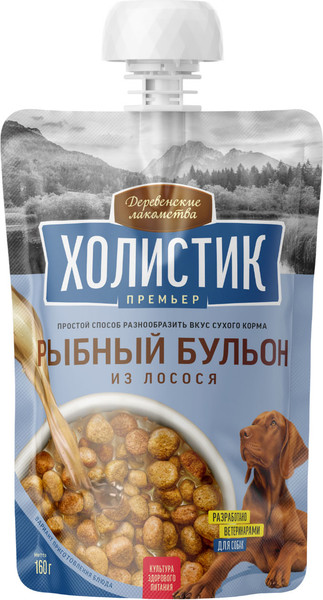 Изображение товара Лакомство для собак Деревенские лакомства Холистик Премьер Рыбный бульон из лососяй (160г)