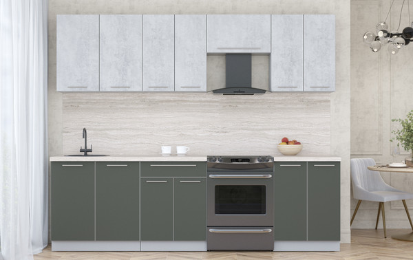 Изображение товара Кухонный гарнитур Интерлиния Мила Пластик 2.6 А (оксид светлый/шторм/травертин серый)