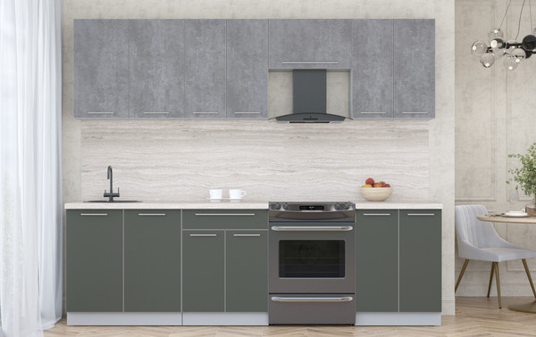 Изображение товара Кухонный гарнитур Интерлиния Мила Пластик 2.6 А (оксид темный/шторм/травертин серый)