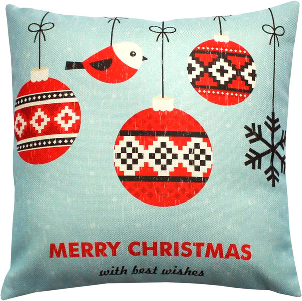 Изображение товара Подушка декоративная MATEX Christmas Line. Снегири и шары / 37-743 (голубой/красный)