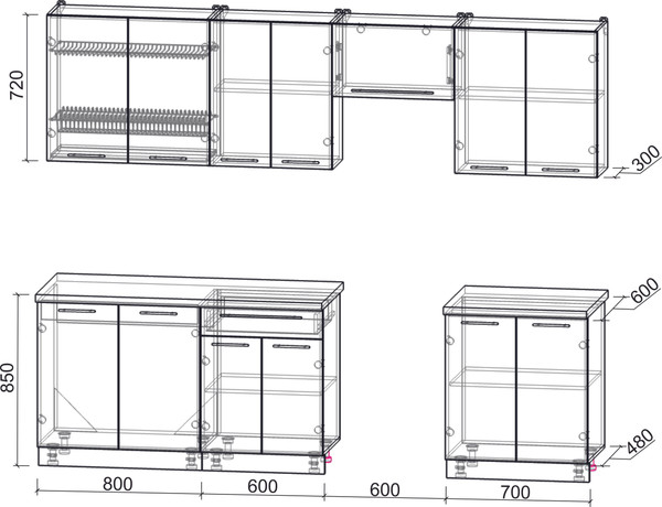 Изображение товара Кухонный гарнитур Interline Мила Пластик 2.7 А (оксид темный/оксид темный/бискайская сосна)