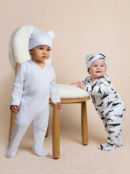 Изображение товара Комплект одежды для малышей Amarobaby Nature / AB-OD23-3101N/0083-68 (белый/киты, р.68-74)