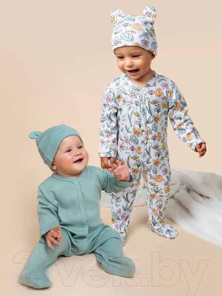 Изображение товара Комплект одежды для малышей Amarobaby Nature / AB-OD23-3101N/3281-68 (мятный/цветы, р.68-74)