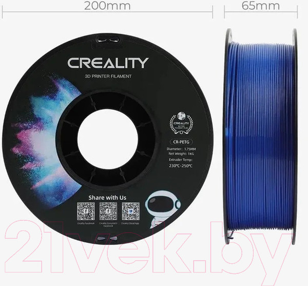 Изображение товара Пластик для 3D-печати Creality CR-PETG 1.75мм / 3301030032 (1кг, синий)