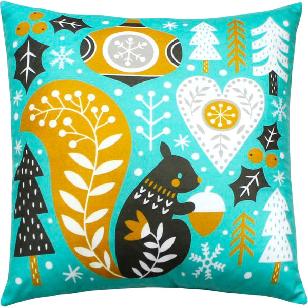 Изображение товара Подушка декоративная MATEX Winter. Сканди бельчонок / 57-918 (бирюзовый)