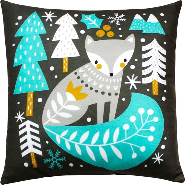 Изображение товара Подушка декоративная MATEX Winter. Сканди лисенок / 57-925 (бирюзовый/серый)