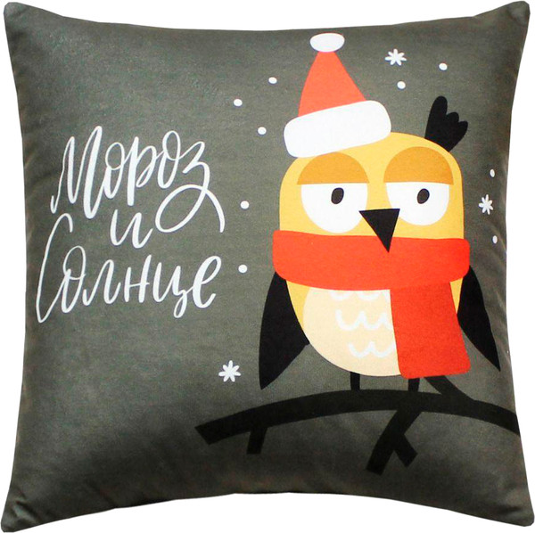 Изображение товара Подушка декоративная MATEX Winter. Сова на сером / 58-076 (серый/красный/светло-коричневый)