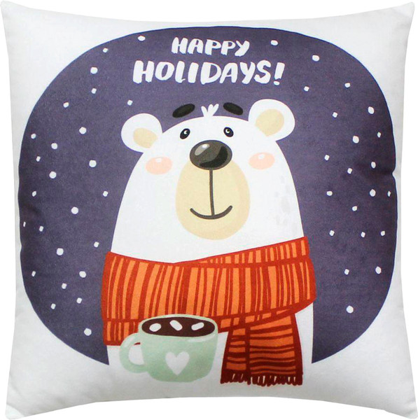 Изображение товара Подушка декоративная MATEX Winter. Медведь с какао / 58-182 (белый/синий/коричневый)