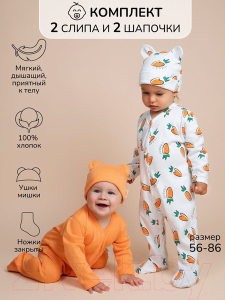 Изображение товара Комплект одежды для малышей Amarobaby Nature / AB-OD23-3101N/0587-68 (оранжевый/морковки, р.68-74)